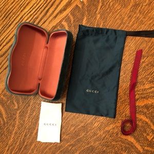Gucci Sunglasses Case, satin bag, cleaning cloth and ribbon